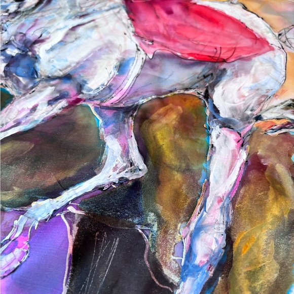 Silk Scarf Hand Made Art To Wear Signed 35 By 69 Inches Horses Dog Victorian - Picture 9 of 14